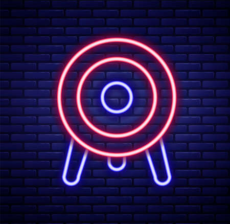 Glowing neon line Target sport icon isolated on brick wall background. Clean target with numbers for shooting range or shooting. Colorful outline concept. Vectorのイラスト素材