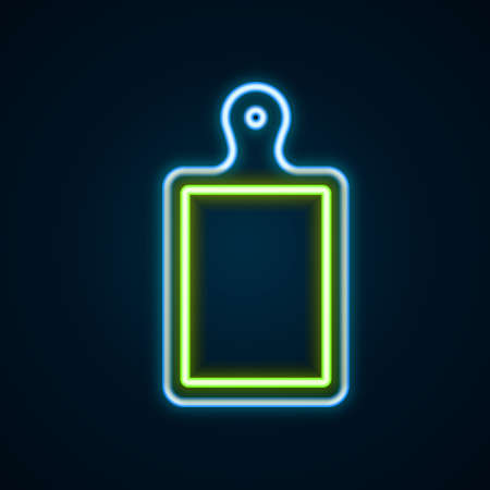 Glowing neon line Cutting board icon isolated on black background. Chopping Board symbol. Colorful outline concept. Vectorのイラスト素材