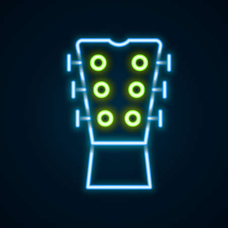 Glowing neon line Guitar neck icon isolated on black background. Acoustic guitar. String musical instrument. Colorful outline concept. Vectorのイラスト素材