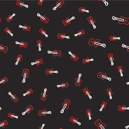 Line Electric bass guitar icon isolated seamless pattern on black background. Vectorのイラスト素材