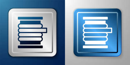 White Wire electric cable on a reel or drum icon isolated on blue and grey background. Silver and blue square button. Vectorのイラスト素材