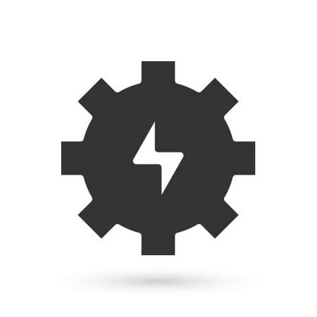 Grey Gear and lightning icon isolated on white background. Electric power. Lightning bolt sign. Vectorのイラスト素材