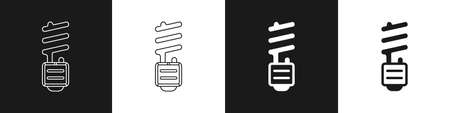 Set LED light bulb icon isolated on black and white background. Economical LED illuminated lightbulb. Save energy lamp. Vectorのイラスト素材