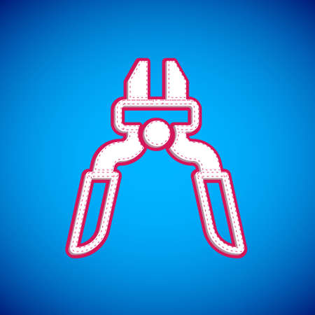 White Pliers tool icon isolated on blue background. Pliers work industry mechanical plumbing tool. Vectorのイラスト素材