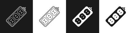 Set Electric extension cord icon isolated on black and white background. Power plug socket. Vectorのイラスト素材