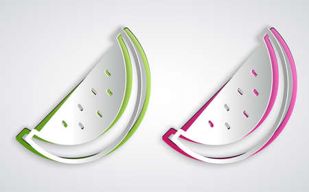 Paper cut Watermelon icon isolated on grey background. Paper art style. Vectorのイラスト素材