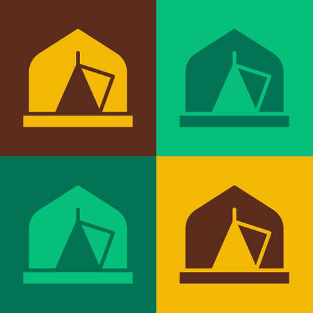 Pop art Tourist tent icon isolated on color background. Camping symbol. Vectorのイラスト素材