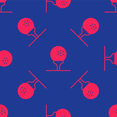 Red Golf ball on tee icon isolated seamless pattern on blue background. Vectorのイラスト素材