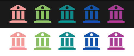 Set Bank building icon isolated on black and white background. Vectorのイラスト素材