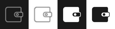 Set Wallet icon isolated on black and white background. Purse icon. Cash savings symbol. Vectorのイラスト素材