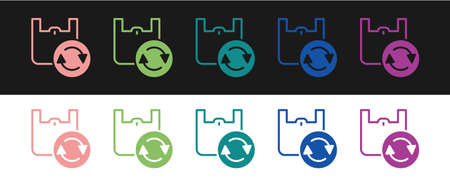 Set Paper shopping bag with recycle icon isolated on black and white background. Bag with recycling symbol. Vectorのイラスト素材