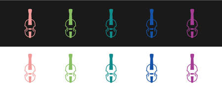 Set Violin icon isolated on black and white background. Musical instrument. Vectorのイラスト素材