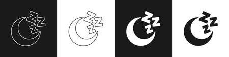 Set Moon and stars icon isolated on black and white background. Cloudy night sign. Sleep dreams symbol. Full moon. Night or bed time sign. Vectorのイラスト素材