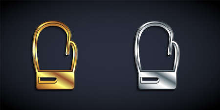 Gold and silver Boxing glove icon isolated on black background. Long shadow style. Vectorのイラスト素材