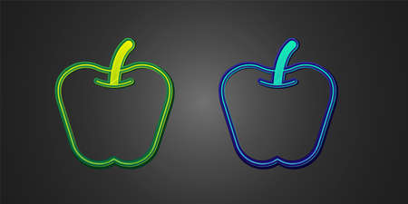 Green and blue Apple icon isolated on black background. Excess weight. Healthy diet menu. Fitness diet apple. Vectorのイラスト素材
