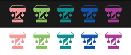 Set Attraction carousel icon isolated on black and white background. Amusement park. Childrens entertainment playground, recreation park. Vectorのイラスト素材