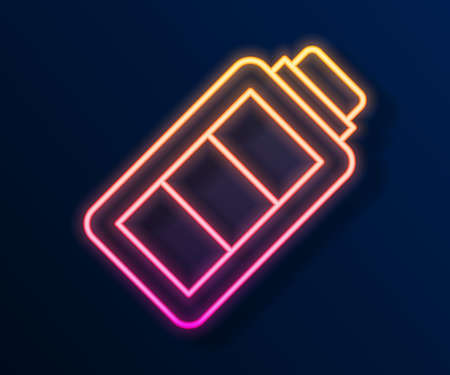 Glowing neon line Battery charge level indicator icon isolated on black background. Vectorのイラスト素材