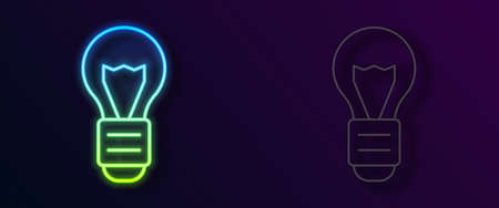 Glowing neon line Creative lamp light idea icon isolated on black background. Concept ideas inspiration, invention, effective thinking, knowledge and education. Vectorのイラスト素材