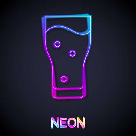 Glowing neon line Glass of beer icon isolated on black background. Vectorのイラスト素材