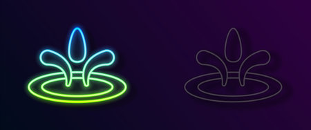 Glowing neon line Water drop icon isolated on black background. Vectorのイラスト素材
