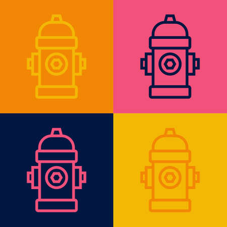 Pop art line Fire hydrant icon isolated on color background. Vectorのイラスト素材