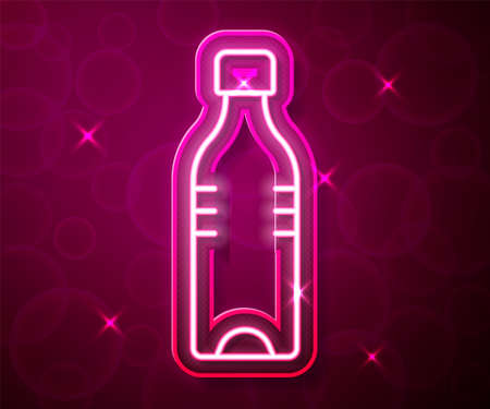 Glowing neon line Bottle of water icon isolated on red background. Soda aqua drink sign. Vectorのイラスト素材
