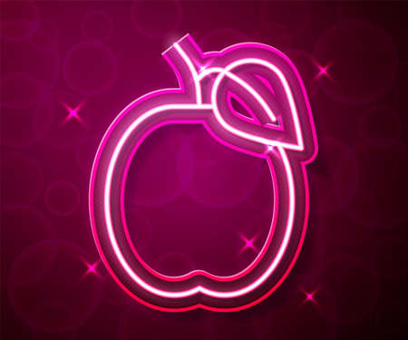 Glowing neon line Plum fruit icon isolated on red background. Vectorのイラスト素材