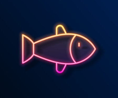 Glowing neon line Fish icon isolated on black background. Vectorのイラスト素材