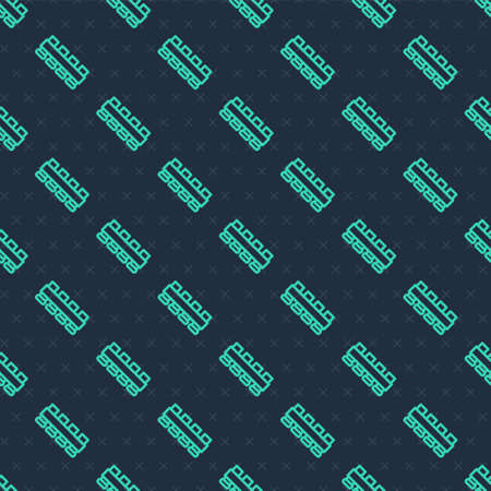 Green line Hunting cartridge belt with cartridges icon isolated seamless pattern on blue background. Bandolier sign. Hunter equipment, armament. Vectorのイラスト素材