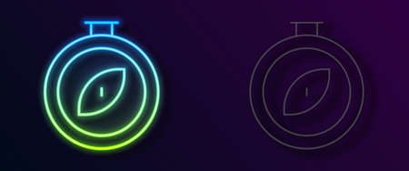 Glowing neon line Compass icon isolated on black background. Windrose navigation symbol. Wind rose sign. Vectorのイラスト素材