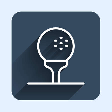 White line Golf ball on tee icon isolated with long shadow background. Blue square button. Vectorのイラスト素材