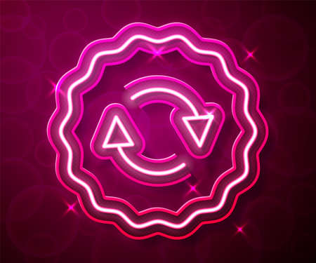 Glowing neon line Recycle symbol icon isolated on red background. Circular arrow icon. Environment recyclable go green. Vectorのイラスト素材