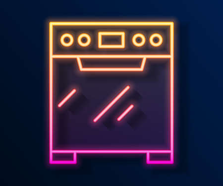 Glowing neon line Oven icon isolated on black background. Stove gas oven sign. Vectorのイラスト素材