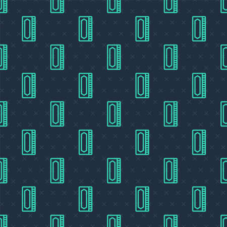 Green line Harmonica icon isolated seamless pattern on blue background. Musical instrument. Vectorのイラスト素材