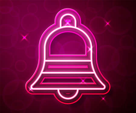 Glowing neon line Ringing bell icon isolated on red background. Alarm symbol, service bell, handbell sign, notification symbol. Vectorのイラスト素材