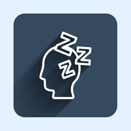 White line Dreams icon isolated with long shadow background. Sleep, rest, dream concept. Resting time and comfortable relaxation. Blue square button. Vectorのイラスト素材