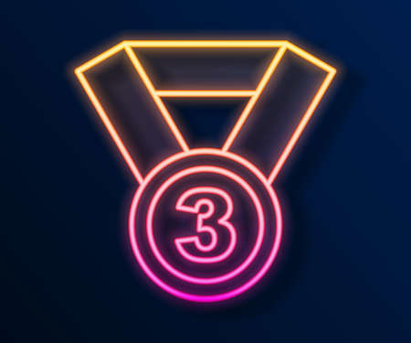 Glowing neon line Medal icon isolated on black background. Winner symbol. Vectorのイラスト素材
