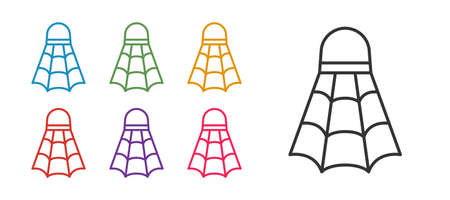 Set line Badminton shuttlecock icon isolated on white background. Sport equipment. Set icons colorful. Vectorのイラスト素材