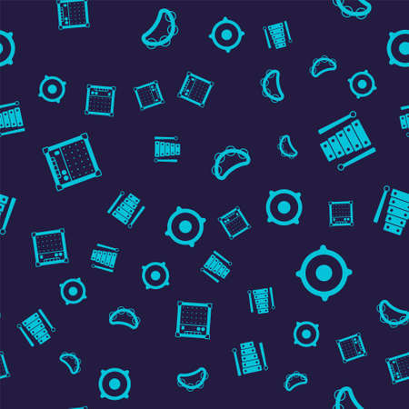 Set Guitar amplifier, Xylophone, Tambourine and Stereo speaker on seamless pattern. Vectorのイラスト素材