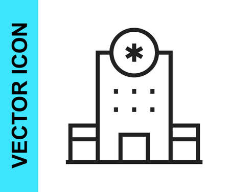 Black line Medical hospital building with cross icon isolated on white background. Medical center. Health care. Vectorのイラスト素材