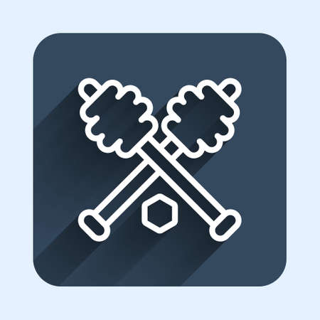 White line Honey dipper stick icon isolated with long shadow background. Honey ladle. Blue square button. Vectorのイラスト素材