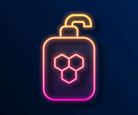 Glowing neon line Cosmetic tube with honey icon isolated on black background. Natural skin care. Vectorのイラスト素材