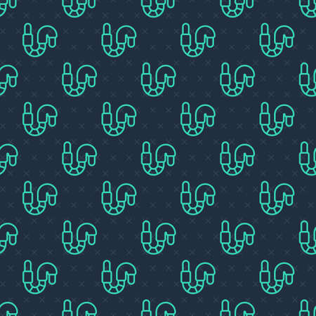 Green line Worm icon isolated seamless pattern on blue background. Fishing tackle. Vectorのイラスト素材