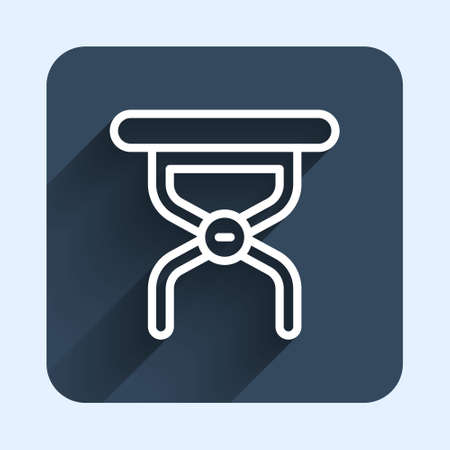 White line Camping portable folding chair icon isolated with long shadow background. Rest and relax equipment. Fishing seat. Blue square button. Vectorのイラスト素材
