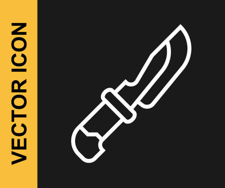 White line Knife icon isolated on black background. Cutlery symbol. Vectorのイラスト素材