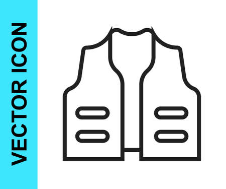 Black line Fishing jacket icon isolated on white background. Fishing vest. Vectorのイラスト素材