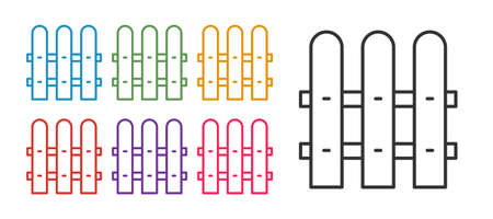 Set line Garden fence wooden icon isolated on white background. Set icons colorful. Vectorのイラスト素材