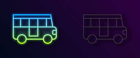 Glowing neon line School Bus icon isolated on black background. Public transportation symbol. Vectorのイラスト素材