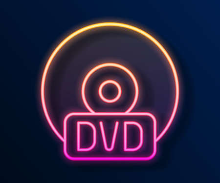 Glowing neon line CD or DVD disk icon isolated on black background. Compact disc sign. Vectorのイラスト素材
