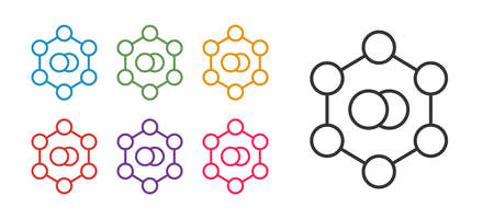 Set line Molecule icon isolated on white background. Structure of molecules in chemistry, science teachers innovative educational poster. Set icons colorful. Vectorのイラスト素材